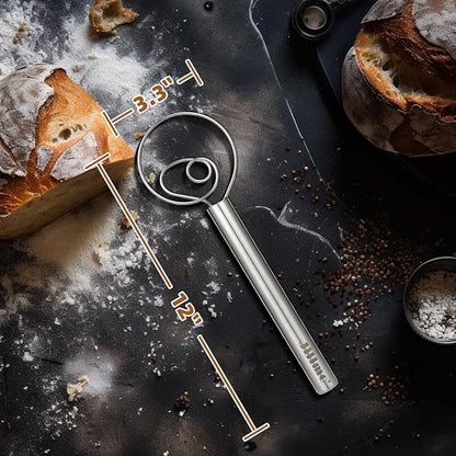 Jillmo Danish Dough Whisk, 12inch Stainless Steel Bread Whisk