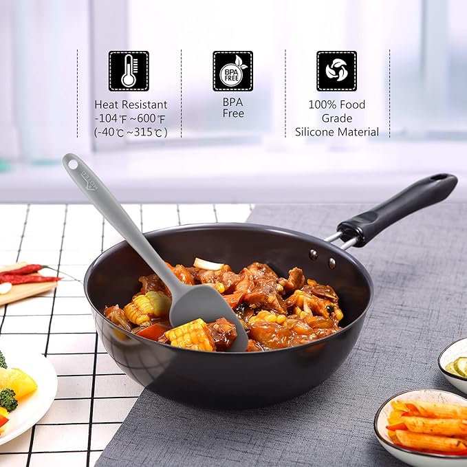 HOTEC 600℉ Heat Resistant BPA-Free Silicone Rubber Spatula Set,Kitchen Cooking Spatulas, Baking, Mixing for Non Stick Cookware, Dishwasher Safe, Set of 5 Grey - Image 5