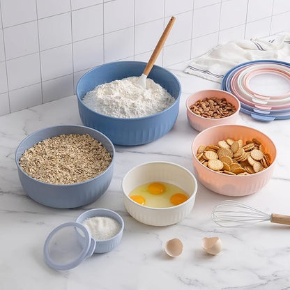 COOK WITH COLOR Prep Bowls with Lids- Wide and Deep Nesting Plastic Small Mixing Bowl Set with Lids, 12 Piece Set - Wide Bowls, Blue/Pink - Image 7