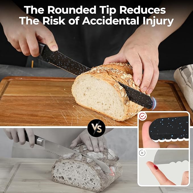 CoquusAid Upgrade Bread Knife for Homemade Bread, World‘s 1st Double Serrated Knife for Crusty Sourdough, 11.6 Inch Stainless Steel Bread Slicer, Professional Sourdough Cutter, Ideal Gift, Black - Image 6