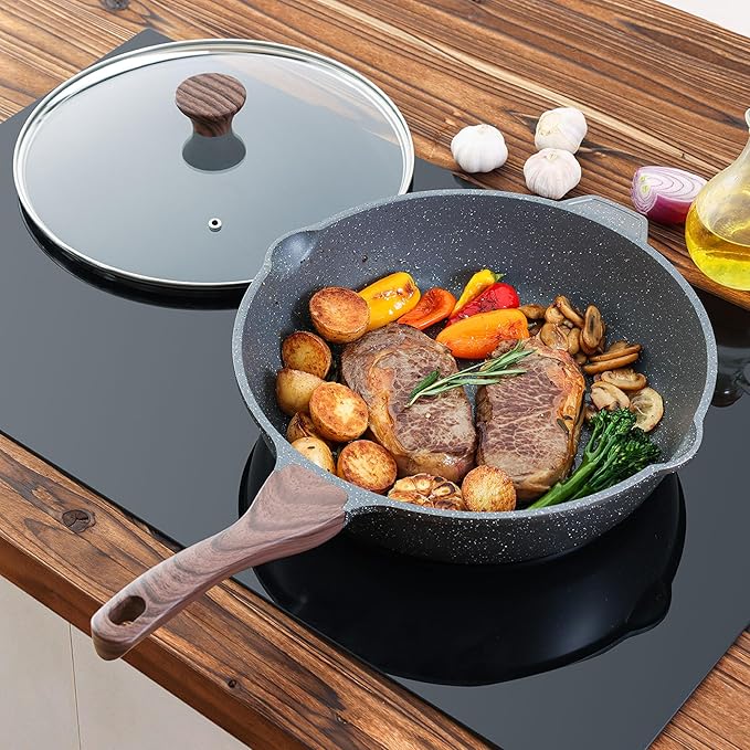 SENSARTE Nonstick Deep Frying Pan Skillet, 11-inch Saute Pan with Lid, Stay-cool Handle, Chef Pan Healthy Stone Cookware Cooking Pan, Induction Compatible - Image 8