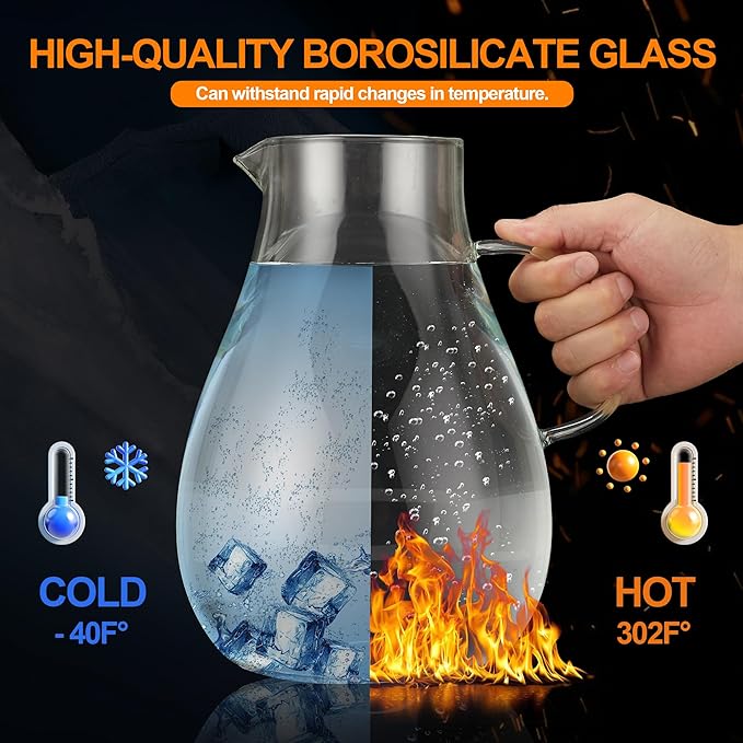 1 Gallon Glass Pitcher with Lid and Handle, Hot & Cold Water Jug, Extra-Wide Mouth Beverage Carafe for Juice, Iced Tea & Drinks - Image 4