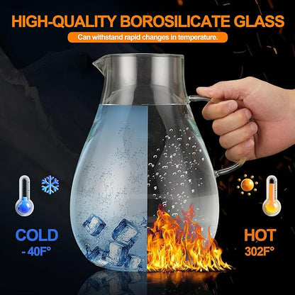 1 Gallon Glass Pitcher with Lid and Handle, Hot & Cold Water Jug, Extra-Wide Mouth Beverage Carafe for Juice, Iced Tea & Drinks - Image 4