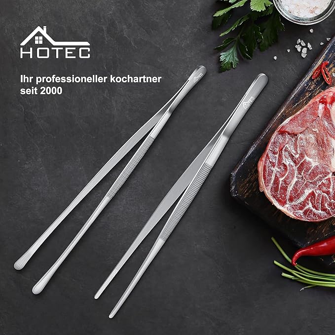 HOTEC Kitchen Tweezers Tongs Stainless Steel Professional Chef Tweezers, Set of 2-12inch Extra-Long Food Tongs for Cooking,Grill and Baking - Image 9
