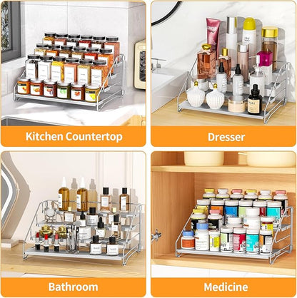 BOIVSHI 4 Tier Spice Rack for Cabinet, Spice Rack Organizer, Depth Adjustable Spice Organizer for Countertop, Cupboard, Pantry, Seasoning Shelf, Metal, Gray (1 Pack) - Image 8