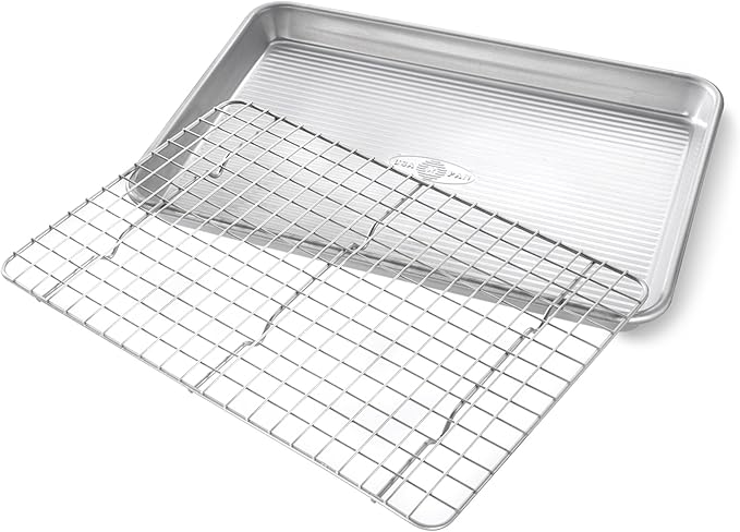 USA Pan Bakeware Quarter Sheet Baking Pan and Bakeable Nonstick Cooling Rack Set, Metal - Image 2