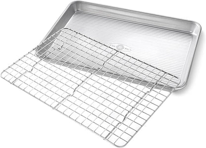 USA Pan Bakeware Quarter Sheet Baking Pan and Bakeable Nonstick Cooling Rack Set, Metal - Image 2