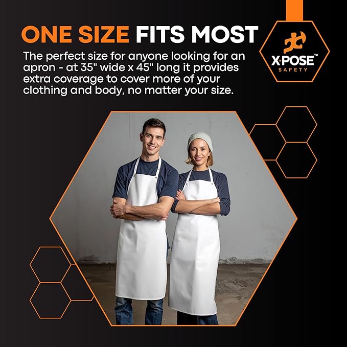 Xpose Safety Heavy Duty Vinyl Waterproof Aprons, White - For Home, Industrial and Commercial Use - Chemical Resistant