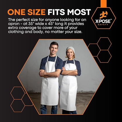 Xpose Safety Heavy Duty Vinyl Waterproof Aprons, White - For Home, Industrial and Commercial Use - Chemical Resistant