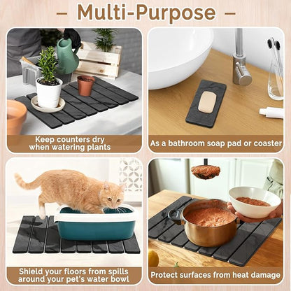 2 PCS Stone Dish Drying Mat for Kitchen Counter,Quick Dry Stone Dishes Mats,Marbled Water Absorbing Diatomaceous Earth Drying Pad for Countertop Bottles Utensils Cups（Dark Gray 20"×14" & 8"x4"） - Image 6