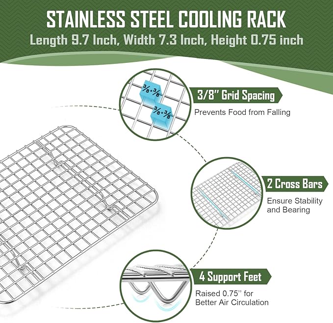 10.4 Inch Baking Sheet Pan with Cooling Rack Set, Joyfair Stainless Steel Toaster Oven Tray Pans with Grid Racks, Rectangular Bakeware for Cookie/Bacon, Heavy Duty & Rust-free, Dishwasher Safe