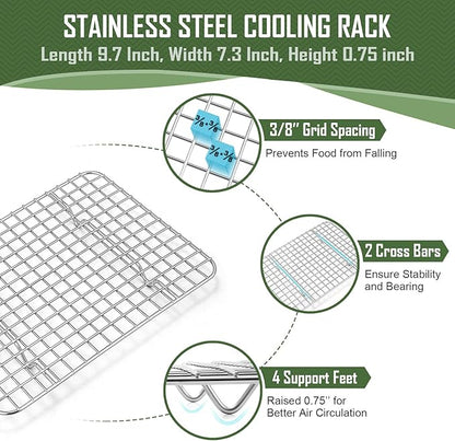 10.4 Inch Baking Sheet Pan with Cooling Rack Set, Joyfair Stainless Steel Toaster Oven Tray Pans with Grid Racks, Rectangular Bakeware for Cookie/Bacon, Heavy Duty & Rust-free, Dishwasher Safe