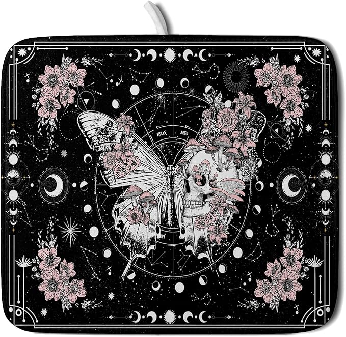 Skeleton Butterfly Dish Drying Mat Black Skull Absorbent Dish Drainer for Kitchen Counter Holiday Decor by Giwawa