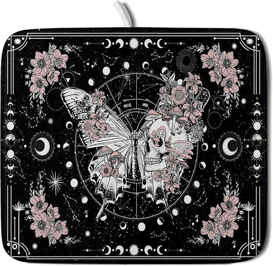 Skeleton Butterfly Dish Drying Mat Black Skull Absorbent Dish Drainer for Kitchen Counter Holiday Decor by Giwawa