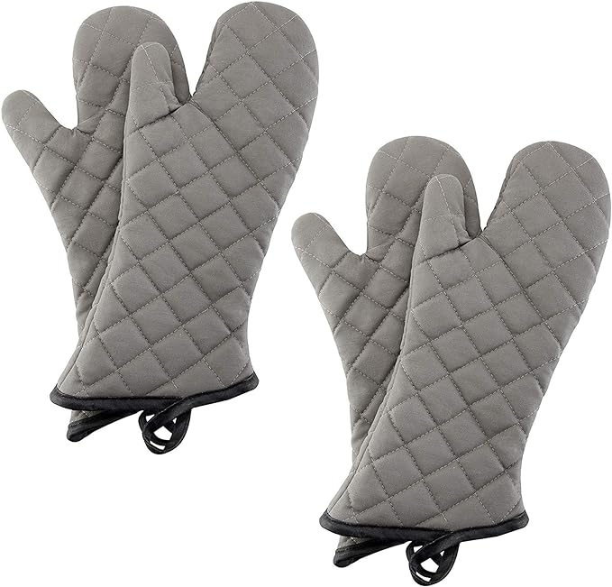 ARCLIBER Oven Mitts 2 Pairs of Quilted Terry Cloth Cotton Lining,Extra Long Professional Heat Resistant Kitchen Oven Gloves,16 Inch,Gray by ARCLIBER