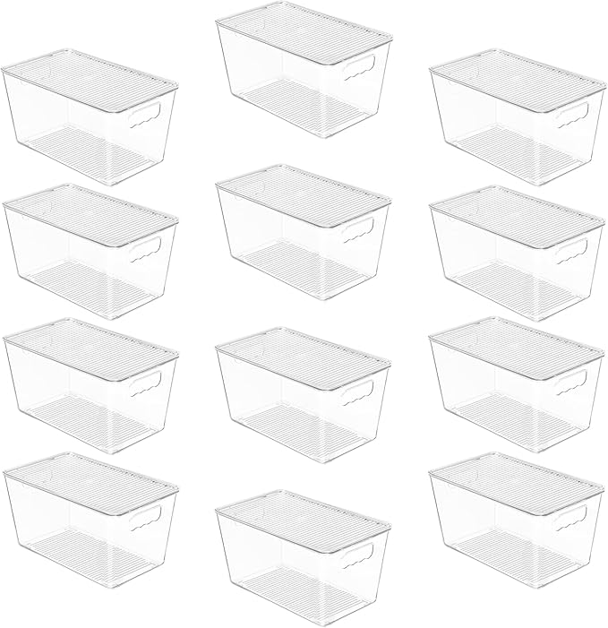 Vtopmart 12 Pack Clear Stackable Storage Bins with Lids, Medium Plastic Containers with Handle for Pantry Organizer and Storage,Perfect for Kitchen,Fridge,Cabinet, Closet,Bathroom Organization by Vtopmart