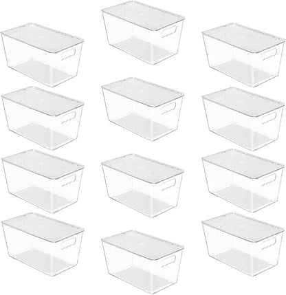 Vtopmart 12 Pack Clear Stackable Storage Bins with Lids, Medium Plastic Containers with Handle for Pantry Organizer and Storage,Perfect for Kitchen,Fridge,Cabinet, Closet,Bathroom Organization by Vtopmart