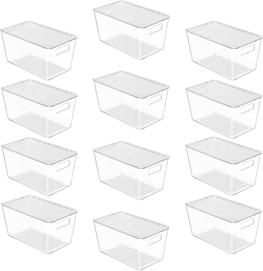Vtopmart 12 Pack Clear Stackable Storage Bins with Lids, Medium Plastic Containers with Handle for Pantry Organizer and Storage,Perfect for Kitchen,Fridge,Cabinet, Closet,Bathroom Organization by Vtopmart