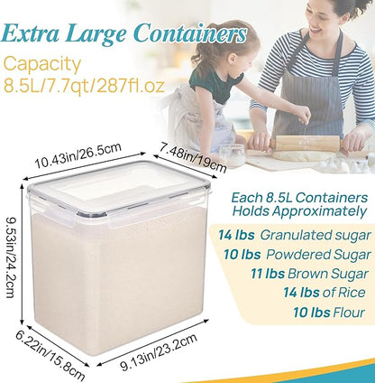 Vtopmart 8.5L 2 Pack Extra Large Flour Sugar Storage Containers for 20lbs flour, Airtight Kitchen Pantry Organization Canisters with Lids for Bulk food, Rice, Baking Supplies, BPA Free, Black - Image 2
