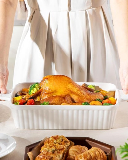 MALACASA 4.4 QT Baking Dish, 9x13 Large Casserole Dish for Oven, Ceramic Baking Pan, Rectangular Lasagna Pan Deep with Handles for Baking, Durable Microwave Oven Safe, Wedding Gift,White, Series BAKE-BAKE - Image 7