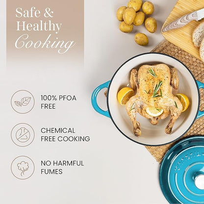 Cast Iron Pot with Lid – Non-Stick Ovenproof Enamelled Casserole Pot, Oven Safe up to 500° F – Sturdy Dutch Oven Cookware – Blue, 5-Quart, 24cm – by Nuovva - Image 4