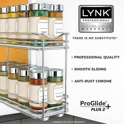 LYNK PROFESSIONAL® Pull Out Spice Organization for Cabinets - 4-3/8 inch Wide – Spice Rack for Inside Cabinets, Slide Out Spice Rack Organizer for cabinet – Pull Out Spice Rack, Sliding 2 Tier Chrome - Image 2