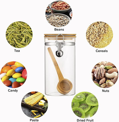 Yangbaga Glass Coffee Sugar Containers with Shelf, 3 x 45 OZ Coffee Bean Storage Station Organizer with Airtight Locking Clamp and Coffee Bamboo Scoop, Large Capacity Food Storage Jar for Kitchen - Image 9