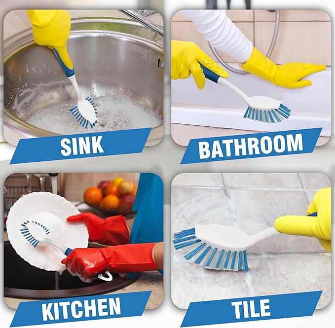PHYEX 2-Pack Dish Brushes with Scraper, Durable Nylon Bristles Kitchen Scrub Brush, Dish Scrubber with Handle for Pans, Sink, Bathroom - Image 6