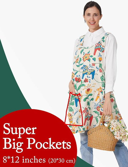 Cozy Adjustable Cross Back Aprons for Women with Pockets Cotton Linen Cooking Kitchen Baking