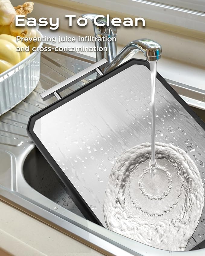 EXTRA LARGE Cutting Board,Double Sided Stainless Steel Cutting Boards Set for kitchen,Stainless Steel/Wheat straw pp Cutting Board for meat,Dishwasher Safe [20 * 13.8+16 * 11+12 * 8.3 Inch] - Image 8
