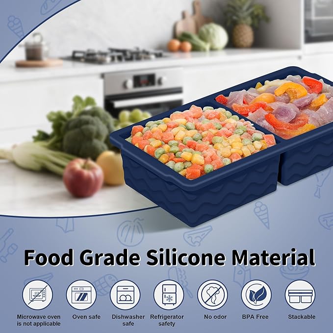 3-Pack Silicone Freezer Trays with Lid,2 Large 2-Cup(500ml)&4 Medium 1-Cup(250ml)&6 Small 1/2-Cup(125ml) Soup Freezer Container Molds,Ice Cube Tray For Meal Prep&Freezing Soup,Stews,Sauces