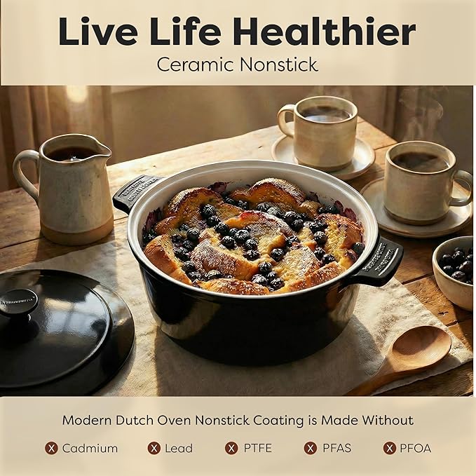 Gotham Steel 5 Qt Lightweight Dutch Oven Pot with Lid & Holders, Ceramic Non Toxic, Oven Safe & Even Heat Retaining Dutch Oven for Bread Baking Sourdough, Soup, Casserole, 70% Lighter than Cast Iron - Image 3