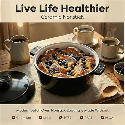 Gotham Steel 5 Qt Lightweight Dutch Oven Pot with Lid & Holders, Ceramic Non Toxic, Oven Safe & Even Heat Retaining Dutch Oven for Bread Baking Sourdough, Soup, Casserole, 70% Lighter than Cast Iron - Image 3
