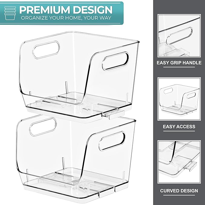 Sorbus Stackable Storage Bins Open Front, Clear Stackable Storage Bins, Pantry Bins for Storage and Organization, Acrylic Stackable Bins for Kitchen, Clear Pantry Organizer Bins (Small Square 8 Pack) - Image 6