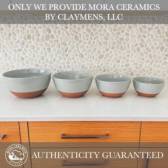Mora Ceramic Large Mixing Bowls - Set of 2 Nesting Bowls for Cooking, Serving, Popcorn, Salad etc - Microwavable Kitchen Stoneware, Oven, Microwave and Dishwasher Safe - Extra Big 5.5 & 3.6 Qt - Grey - Image 4
