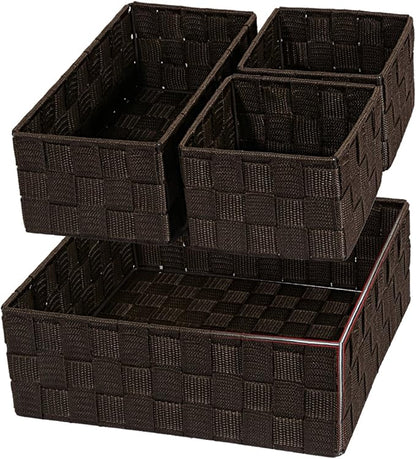Posprica Woven Storage Baskets for Organizing, Small Baskets Cube Bin Container Tote Organizer Divider for Drawer, Closet, Shelf, Dresser, Set of 4(Brown) by Posprica