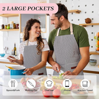 2Pack Adjustable Kitchen Apron for Women Men with 2 Pockets，Cotton-Polyester Blend Bib Aprons for Cooking,Baking - Image 4