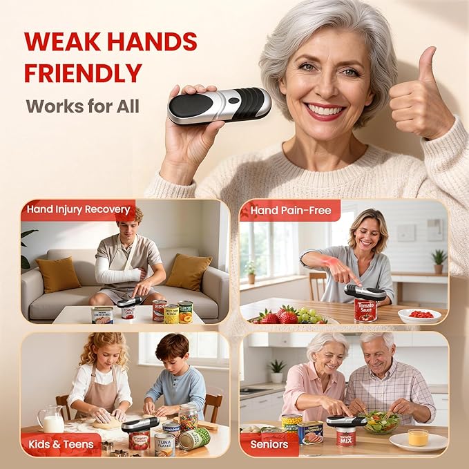 Electric Can Opener One Touch Automatic Can Opener for Seniors, Rechargeable Smooth Edge Can Opener with Magnetic Cover Catch, Food Safe Kitchen Gadget for Arthritis Hands