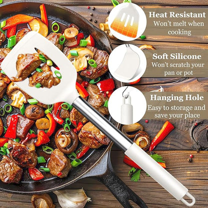 TeamFar Kitchen Utensils, 8PCS Cooking Silicone Utensils Kitchen Tool Kit with Stainless Steel Handle, for Nonstick Cookware Cooking Stirring Turning, Food Grade & Heat Resistant, Dishwasher Safe - Image 3