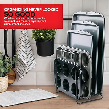 Stock Your Home Black (2 Pack) Extra Tall Steel Baking Pan Organizer Rack for Cabinet Storage or Kitchen Counter, Cookie Baking Sheet Organizer with Dividers, Muffin Tin and Cutting Board Holder - Image 7