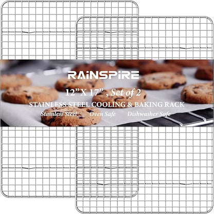 Rainspire Cooling Rack Stainless Steel, Heavy Duty Cooling Racks for Cooking and Baking, Oven Safe Wire Rack for Cooking, Baking Rack for Oven Cooking Fits Half Sheet Cookie Pan, 12" x 17", 2-Pack