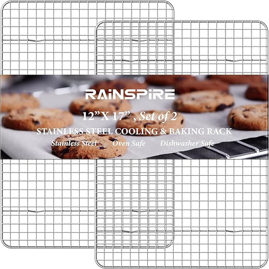 Rainspire Cooling Rack Stainless Steel, Heavy Duty Cooling Racks for Cooking and Baking, Oven Safe Wire Rack for Cooking, Baking Rack for Oven Cooking Fits Half Sheet Cookie Pan, 12" x 17", 2-Pack
