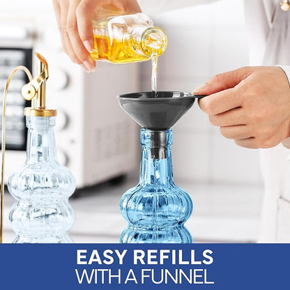 COOK WITH COLOR Glass Olive Oil Bottle Dispenser - 2 Pack- 17oz Oil and Vinegar Cruet - Olive Oil Carafe Decanter for Kitchen, Elegant Waves, Blue - Image 8