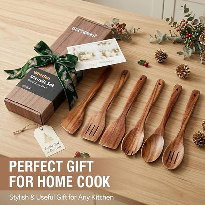 DEBETOOL 6-Piece Acacia Cooking Utensils- Natural Wooden Cooking Spoons for Non-stick & Heat Resistant, Premium Kitchen Wooden Spoon Set for Gift - Image 7
