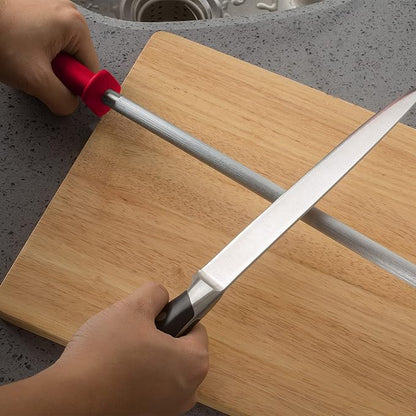 Knives Sharpener Knives Sharpening Honing Rod ALLWIN HOUSEWARE Knives Carbon Honing Steel for Chef Knives Daily Edge Maintenance Non‑Slip Handle with Anti‑Slip Metal Tip for Kitchen Cooking Gift, Red - Image 7