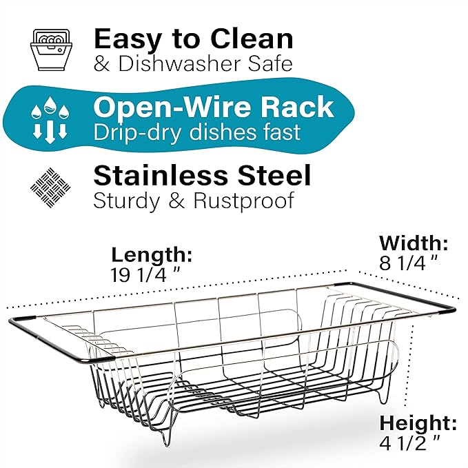 Better Houseware Over Sink Dish Drying Rack Space-Saving Dish Rack for Kitchen Counter Stainless Steel 19.25 x 8.25 x 4.5 - Image 7