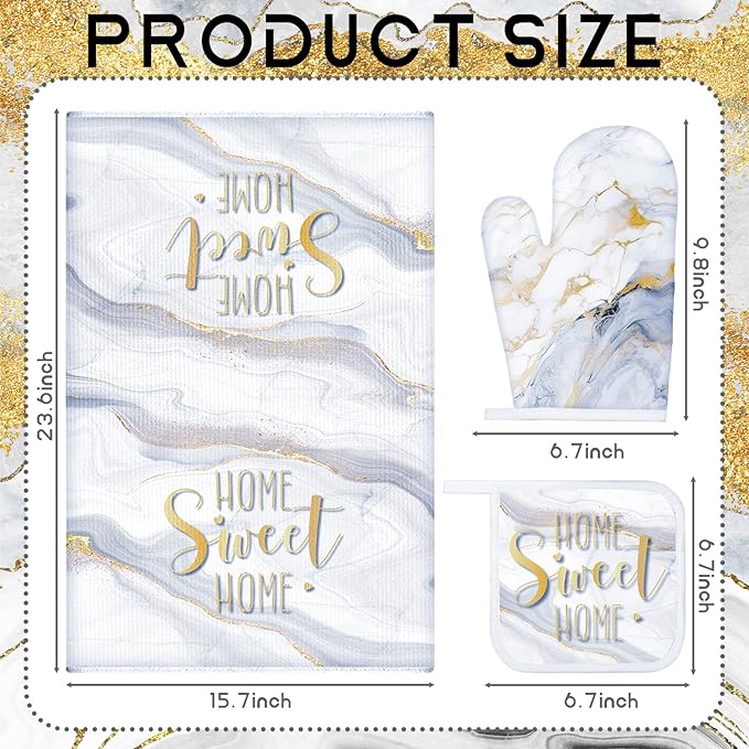 Leinuosen 8 Pcs White Marble Kitchen Decor Dish Towels and Oven Mitts Sets Pot Holders and Dishcloths Farmhouse Kitchen Accessories Decorative Set for Chef Baking Cooking Daughter Mom Gift