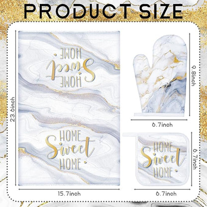 Leinuosen 8 Pcs White Marble Kitchen Decor Dish Towels and Oven Mitts Sets Pot Holders and Dishcloths Farmhouse Kitchen Accessories Decorative Set for Chef Baking Cooking Daughter Mom Gift