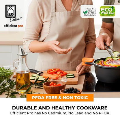 BRA COOKWARE Efficient Pro Nonstick Stock Pot w/Lid | 9.5 Inch 4.2 Quart Cooking Pot | 3-Layer Scratch Resistant Coating | PFOA Free Deep Pot | All Cooktops | Oven Safe up to 425°F (w/o Lid-Handles)