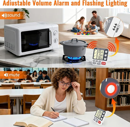 Digital Dual Kitchen Timer, 3 Channels Countdown Triple Timer for Cooking, Magnetic Memory-Preset Large Display Adjustable Alarm Volume, Multi Times Management, 3A Battery Included, White - Image 3